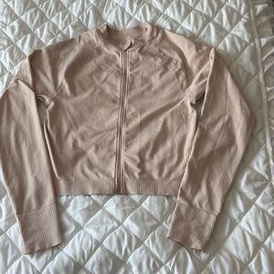 Joy Lab Cream Tan Fitted Long Sleeve Zip Up, Large